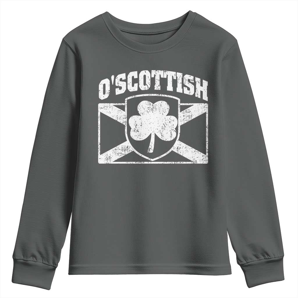 Irish-Scots Irish Scottish Youth Sweatshirt O'Scottish Vintage Shamrock TS11 Dark Heather Print Your Wear