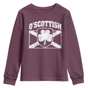 Irish-Scots Irish Scottish Youth Sweatshirt O'Scottish Vintage Shamrock TS11 Maroon Print Your Wear
