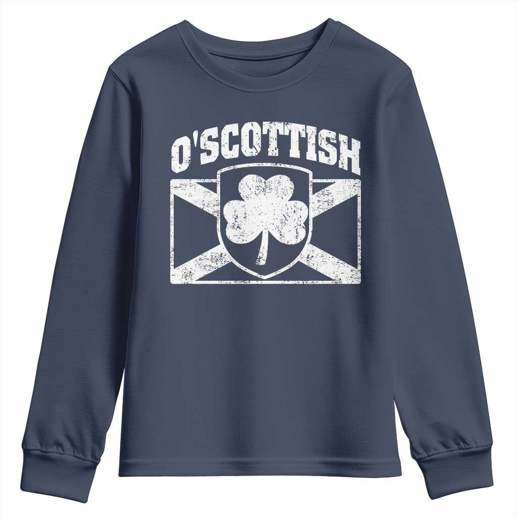 Irish-Scots Irish Scottish Youth Sweatshirt O'Scottish Vintage Shamrock TS11 Navy Print Your Wear