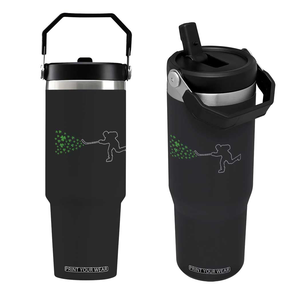 Funny St Patrick's Day Ice Hockey Shamrock Flip Straw Tumbler TS11 One Size: 30 oz Black Print Your Wear