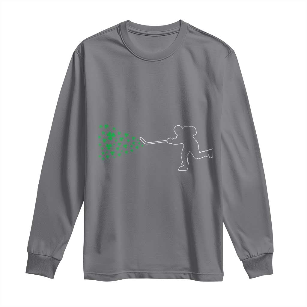 Funny St Patrick's Day Ice Hockey Shamrock Long Sleeve Shirt TS11 Charcoal Print Your Wear