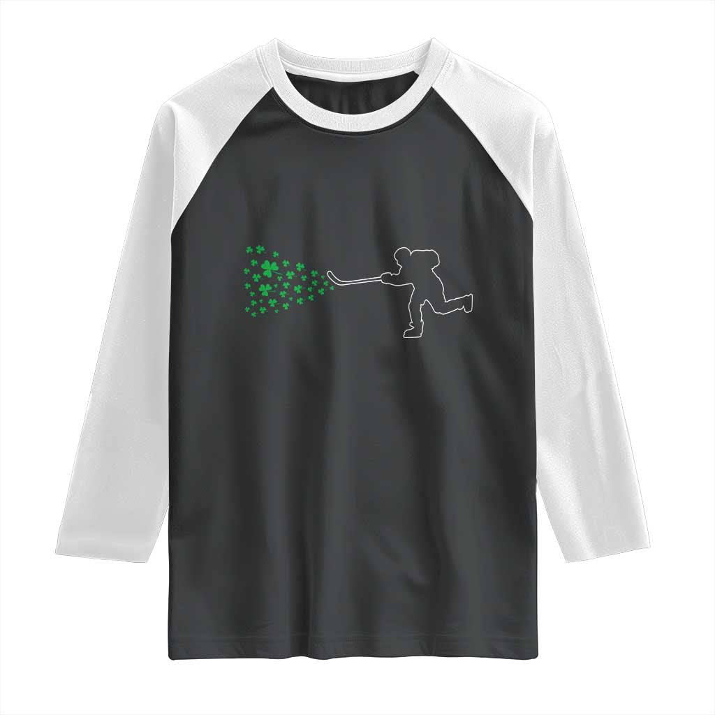 Funny St Patrick's Day Ice Hockey Shamrock Raglan Shirt TS11 Black White Print Your Wear