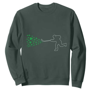 Funny St Patrick's Day Ice Hockey Shamrock Sweatshirt TS11 Dark Forest Green Print Your Wear