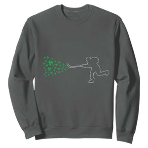 Funny St Patrick's Day Ice Hockey Shamrock Sweatshirt TS11 Dark Heather Print Your Wear