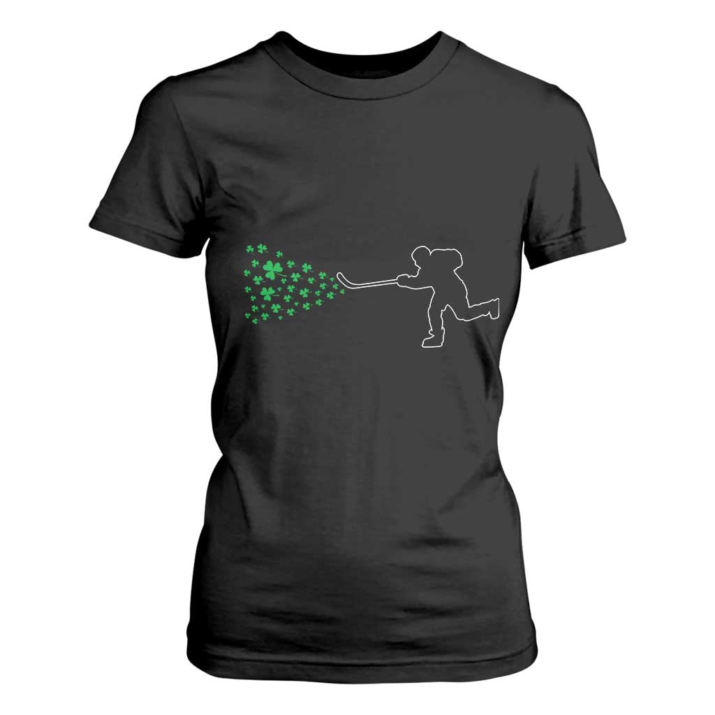 Funny St Patrick's Day Ice Hockey Shamrock T Shirt For Women TS11 Black Print Your Wear