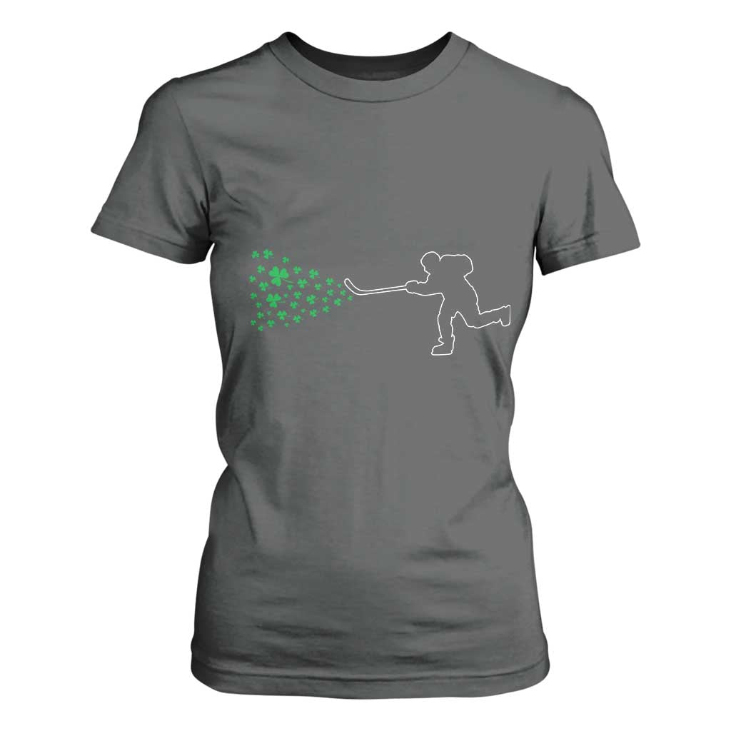 Funny St Patrick's Day Ice Hockey Shamrock T Shirt For Women TS11 Dark Heather Print Your Wear