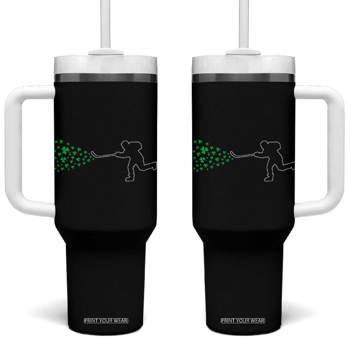 Funny St Patrick's Day Ice Hockey Shamrock Tumbler With Handle TS11 One Size: 40 oz Black Print Your Wear