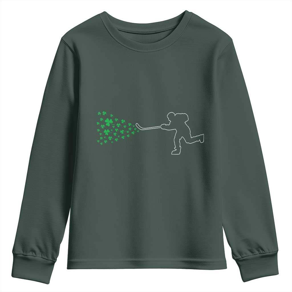 Funny St Patrick's Day Ice Hockey Shamrock Youth Sweatshirt TS11 Dark Forest Green Print Your Wear