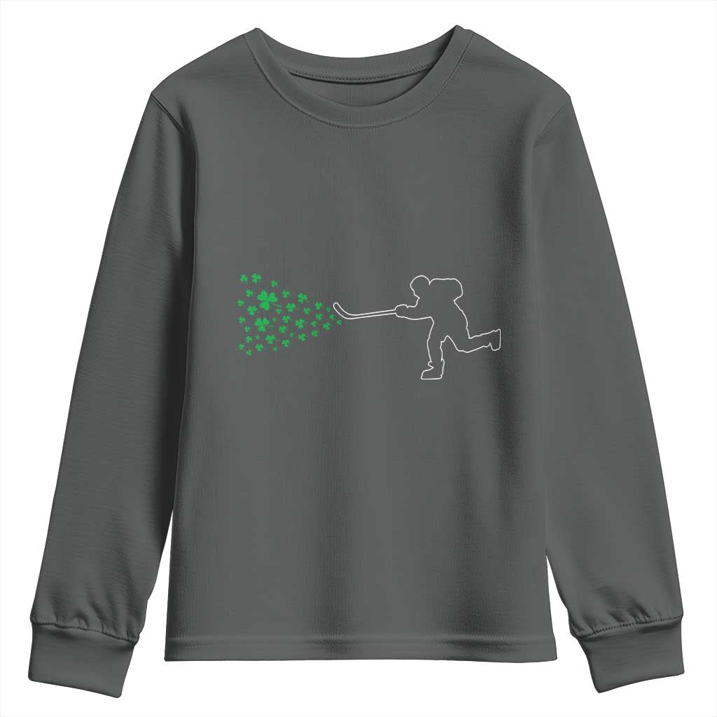 Funny St Patrick's Day Ice Hockey Shamrock Youth Sweatshirt TS11 Dark Heather Print Your Wear
