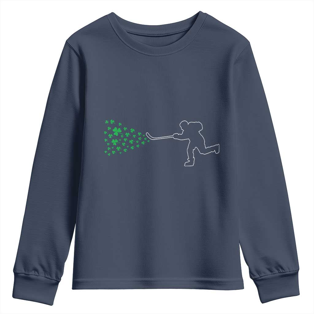 Funny St Patrick's Day Ice Hockey Shamrock Youth Sweatshirt TS11 Navy Print Your Wear