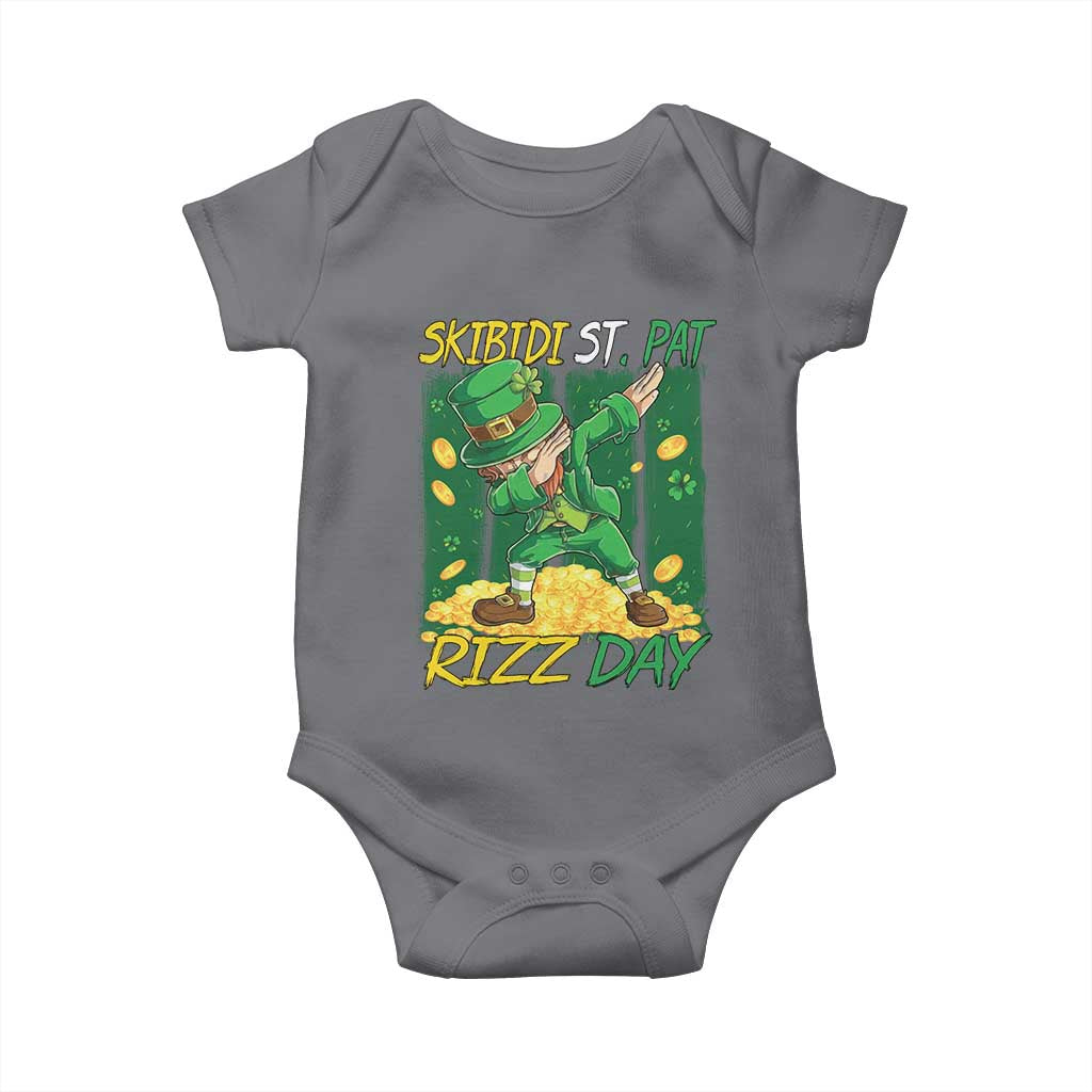 Funny Skibidi St Pat Rizz Day Baby Onesie Dabbing Leprechaun Shamrock Coin TS11 Charcoal Print Your Wear