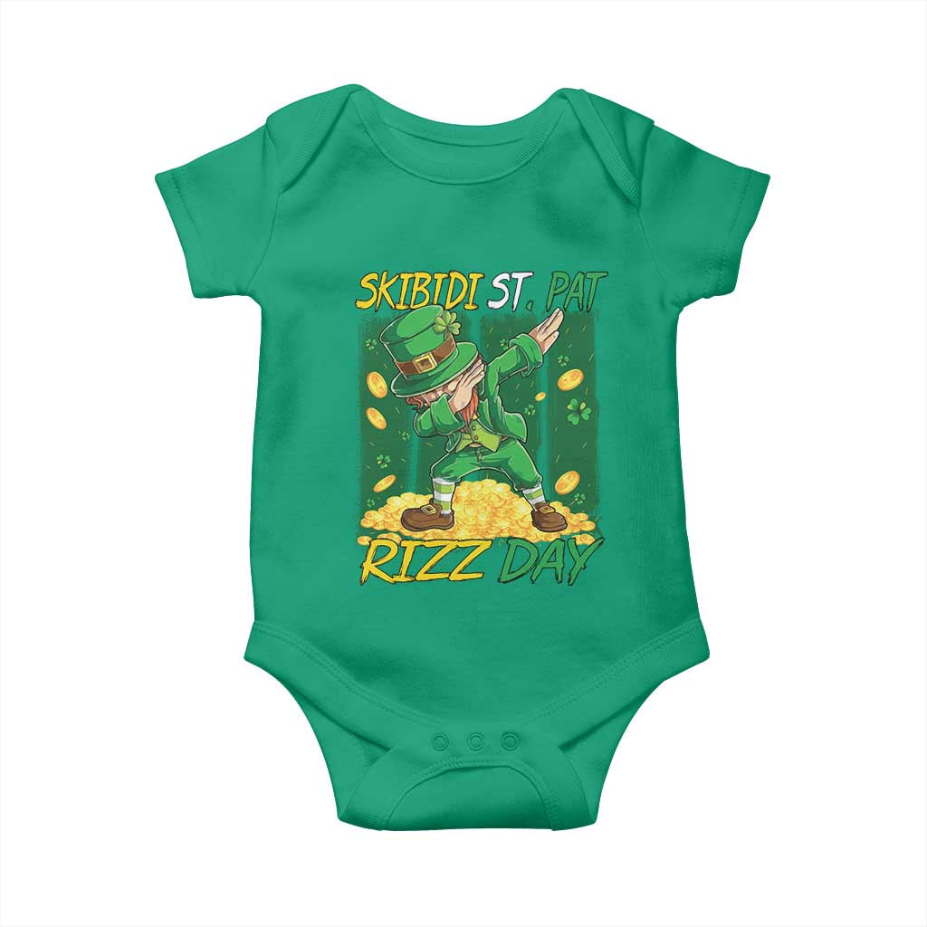 Funny Skibidi St Pat Rizz Day Baby Onesie Dabbing Leprechaun Shamrock Coin TS11 Irish Green Print Your Wear