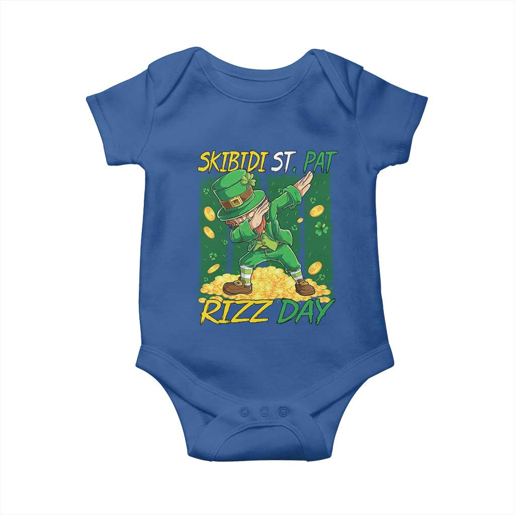 Funny Skibidi St Pat Rizz Day Baby Onesie Dabbing Leprechaun Shamrock Coin TS11 Royal Blue Print Your Wear
