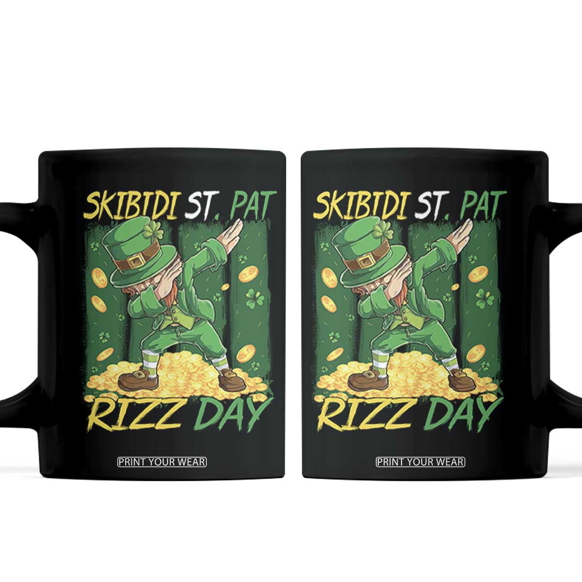 Funny Skibidi St Pat Rizz Day Coffee Mug Dabbing Leprechaun Shamrock Coin TS11 Black Print Your Wear