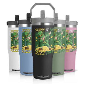 Funny Skibidi St Pat Rizz Day Flip Straw Tumbler Dabbing Leprechaun Shamrock Coin TS11 Print Your Wear