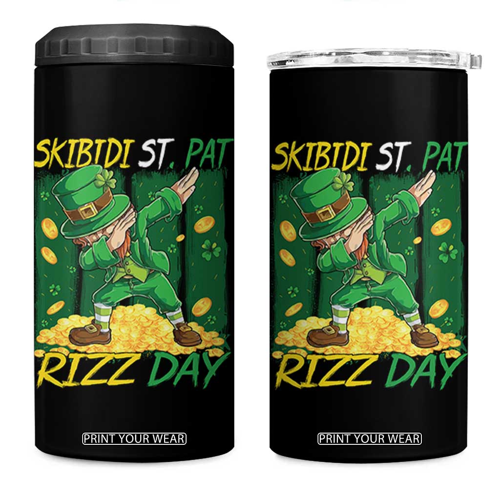 Funny Skibidi St Pat Rizz Day 4 in 1 Can Cooler Tumbler Dabbing Leprechaun Shamrock Coin TS11 One Size: 16 oz Black Print Your Wear