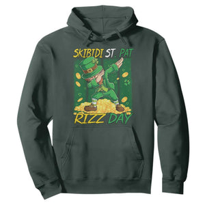 Funny Skibidi St Pat Rizz Day Hoodie Dabbing Leprechaun Shamrock Coin TS11 Dark Forest Green Print Your Wear