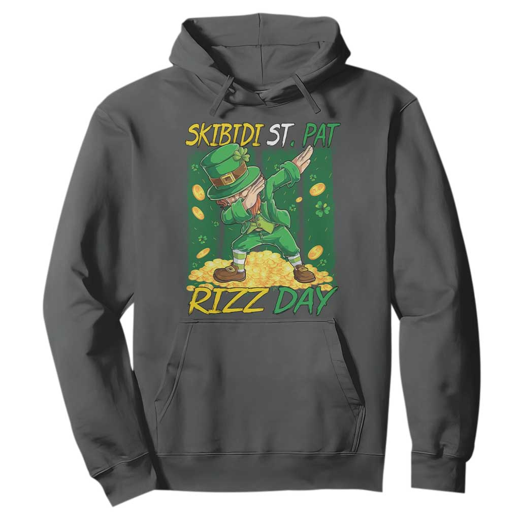 Funny Skibidi St Pat Rizz Day Hoodie Dabbing Leprechaun Shamrock Coin TS11 Dark Heather Print Your Wear