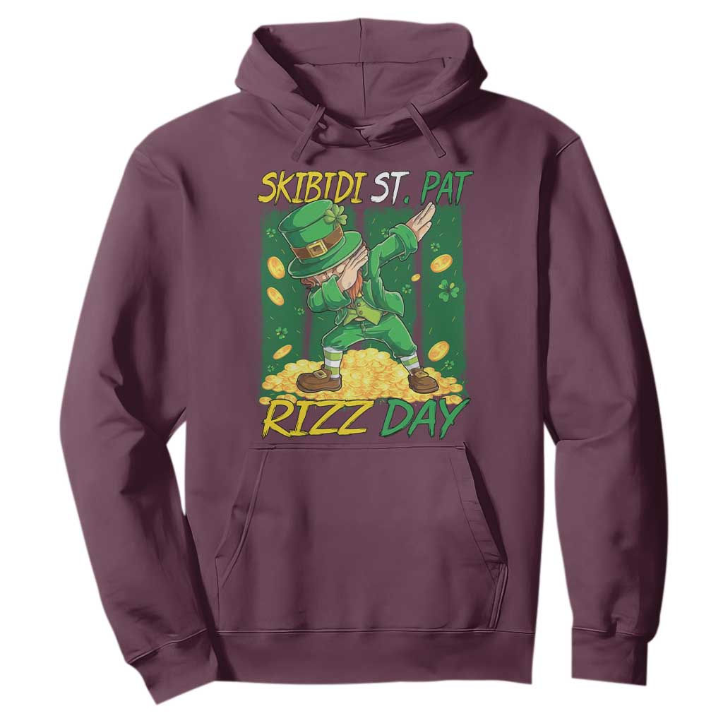 Funny Skibidi St Pat Rizz Day Hoodie Dabbing Leprechaun Shamrock Coin TS11 Maroon Print Your Wear