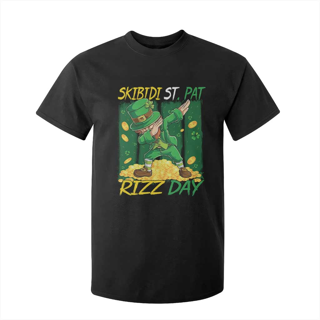 Funny Skibidi St Pat Rizz Day T Shirt For Kid Dabbing Leprechaun Shamrock Coin TS11 Black Print Your Wear