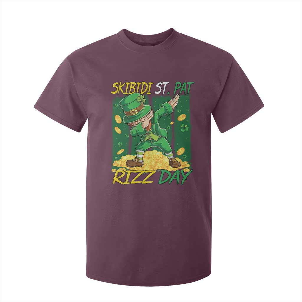 Funny Skibidi St Pat Rizz Day T Shirt For Kid Dabbing Leprechaun Shamrock Coin TS11 Maroon Print Your Wear