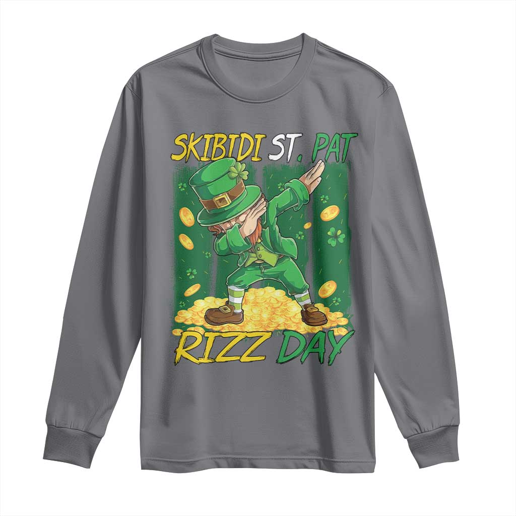 Funny Skibidi St Pat Rizz Day Long Sleeve Shirt Dabbing Leprechaun Shamrock Coin TS11 Charcoal Print Your Wear