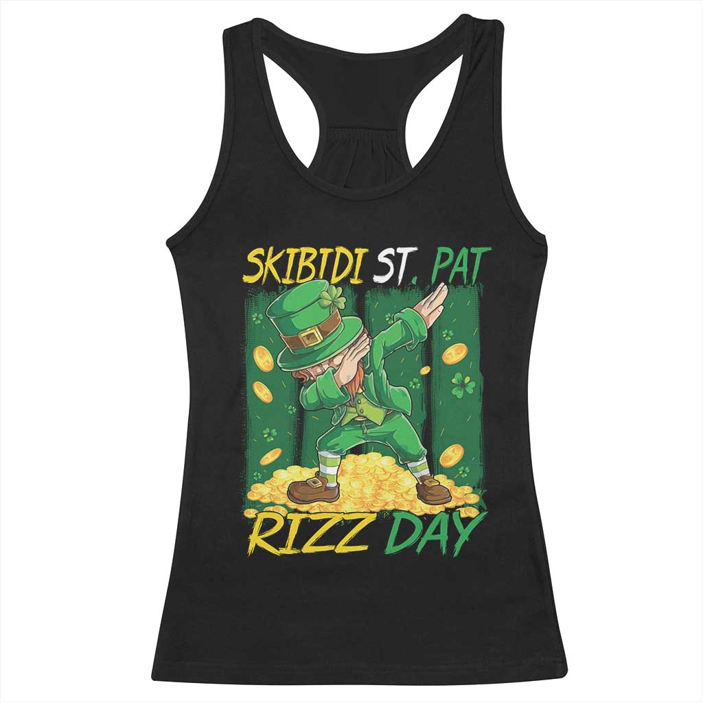 Funny Skibidi St Pat Rizz Day Racerback Tank Top Dabbing Leprechaun Shamrock Coin TS11 Black Print Your Wear