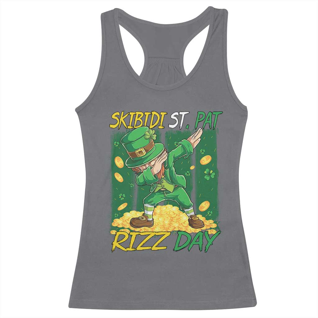 Funny Skibidi St Pat Rizz Day Racerback Tank Top Dabbing Leprechaun Shamrock Coin TS11 Charcoal Print Your Wear