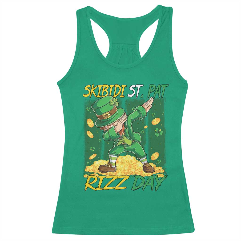 Funny Skibidi St Pat Rizz Day Racerback Tank Top Dabbing Leprechaun Shamrock Coin TS11 Irish Green Print Your Wear