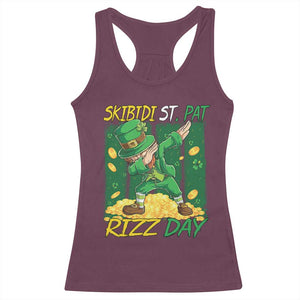 Funny Skibidi St Pat Rizz Day Racerback Tank Top Dabbing Leprechaun Shamrock Coin TS11 Maroon Print Your Wear