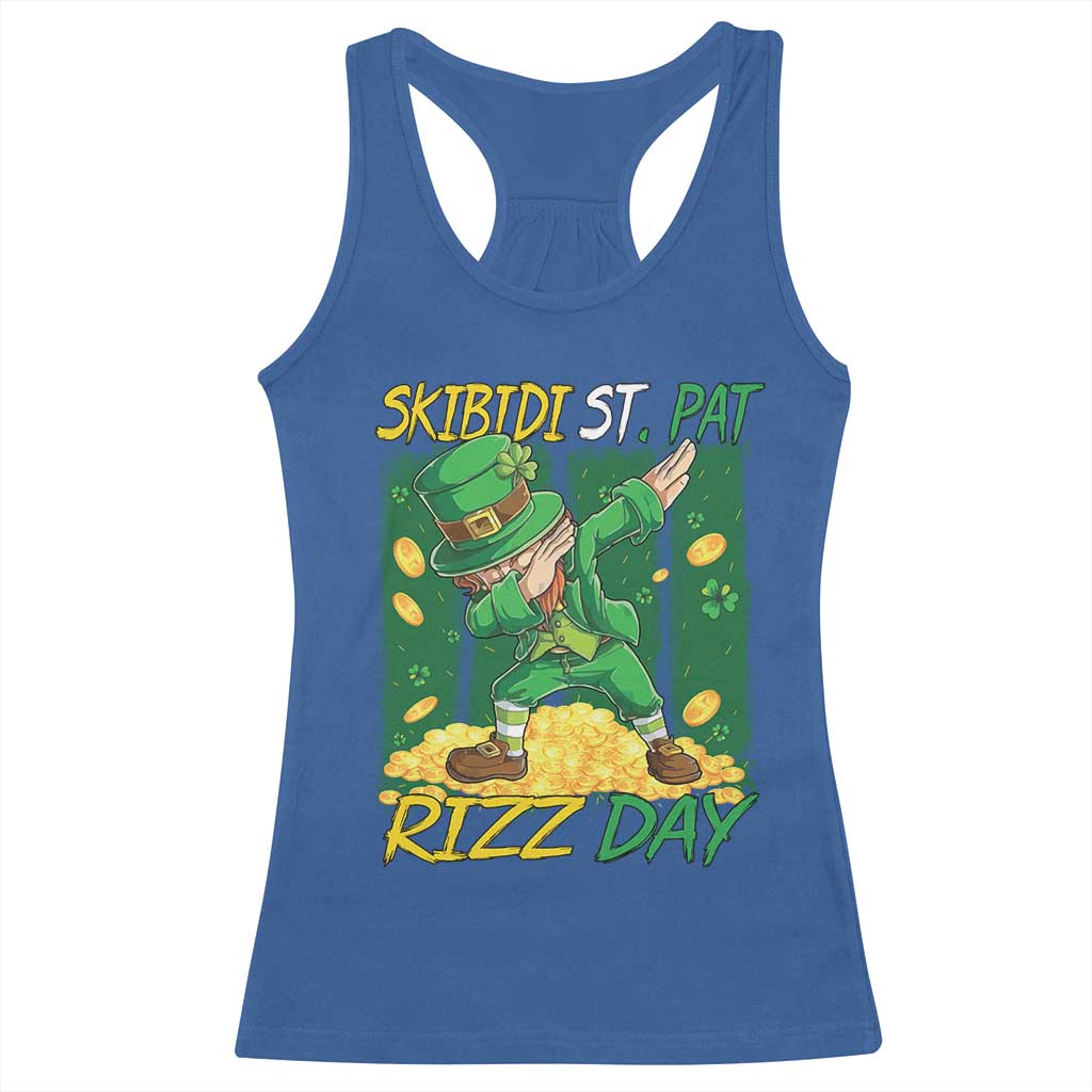 Funny Skibidi St Pat Rizz Day Racerback Tank Top Dabbing Leprechaun Shamrock Coin TS11 Royal Blue Print Your Wear