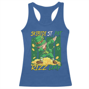 Funny Skibidi St Pat Rizz Day Racerback Tank Top Dabbing Leprechaun Shamrock Coin TS11 Royal Blue Print Your Wear