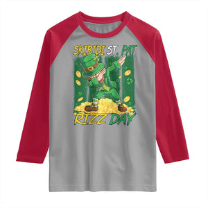 Funny Skibidi St Pat Rizz Day Raglan Shirt Dabbing Leprechaun Shamrock Coin TS11 Sport Gray Red Print Your Wear