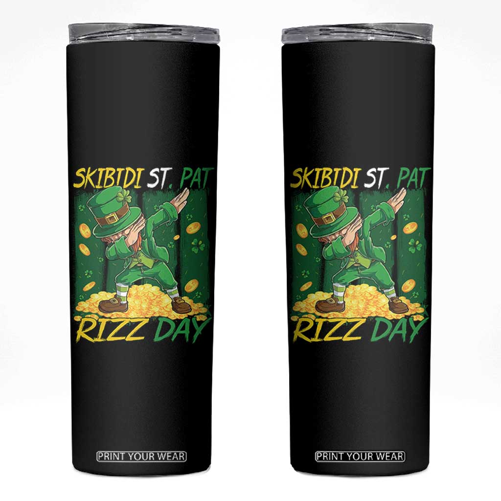 Funny Skibidi St Pat Rizz Day Skinny Tumbler Dabbing Leprechaun Shamrock Coin TS11 Black Print Your Wear