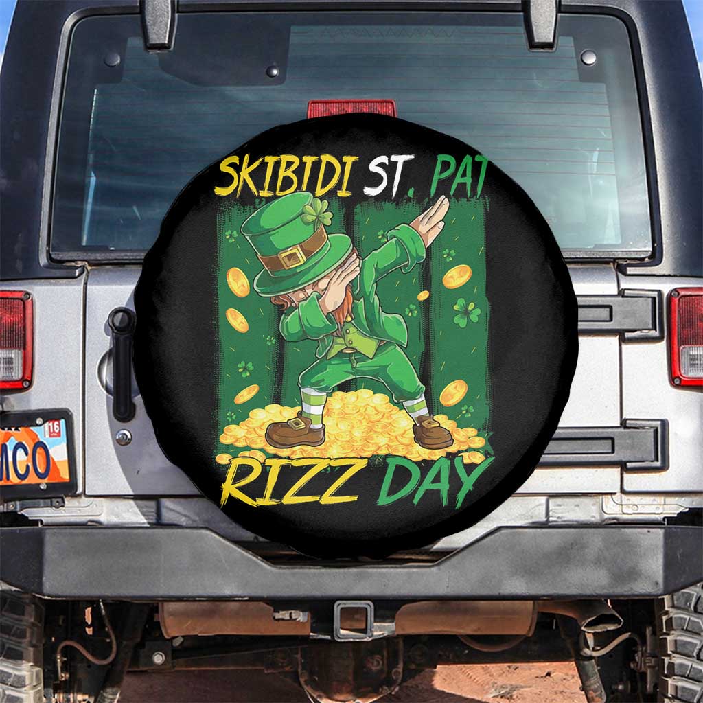 Funny Skibidi St Pat Rizz Day Spare Tire Cover Dabbing Leprechaun Shamrock Coin TS11 No hole Black Print Your Wear