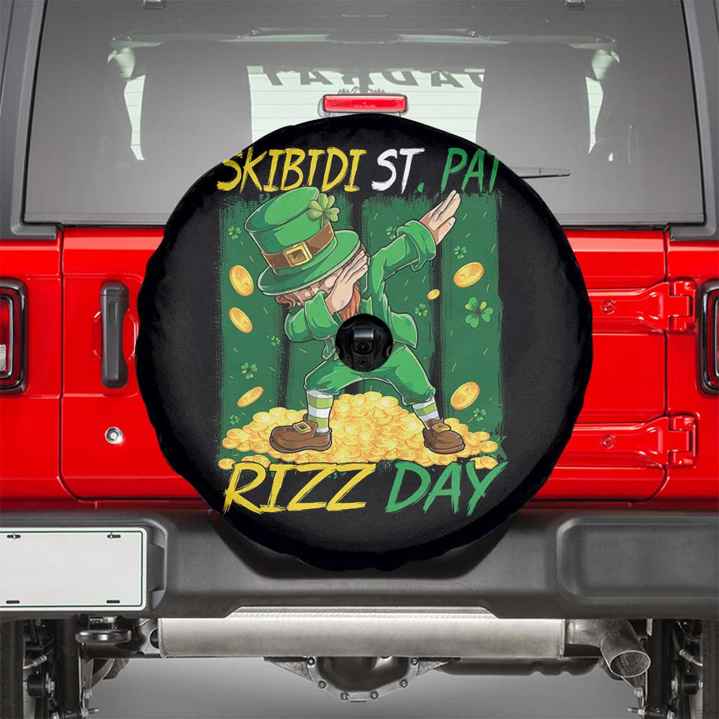 Funny Skibidi St Pat Rizz Day Spare Tire Cover Dabbing Leprechaun Shamrock Coin TS11 Black Print Your Wear