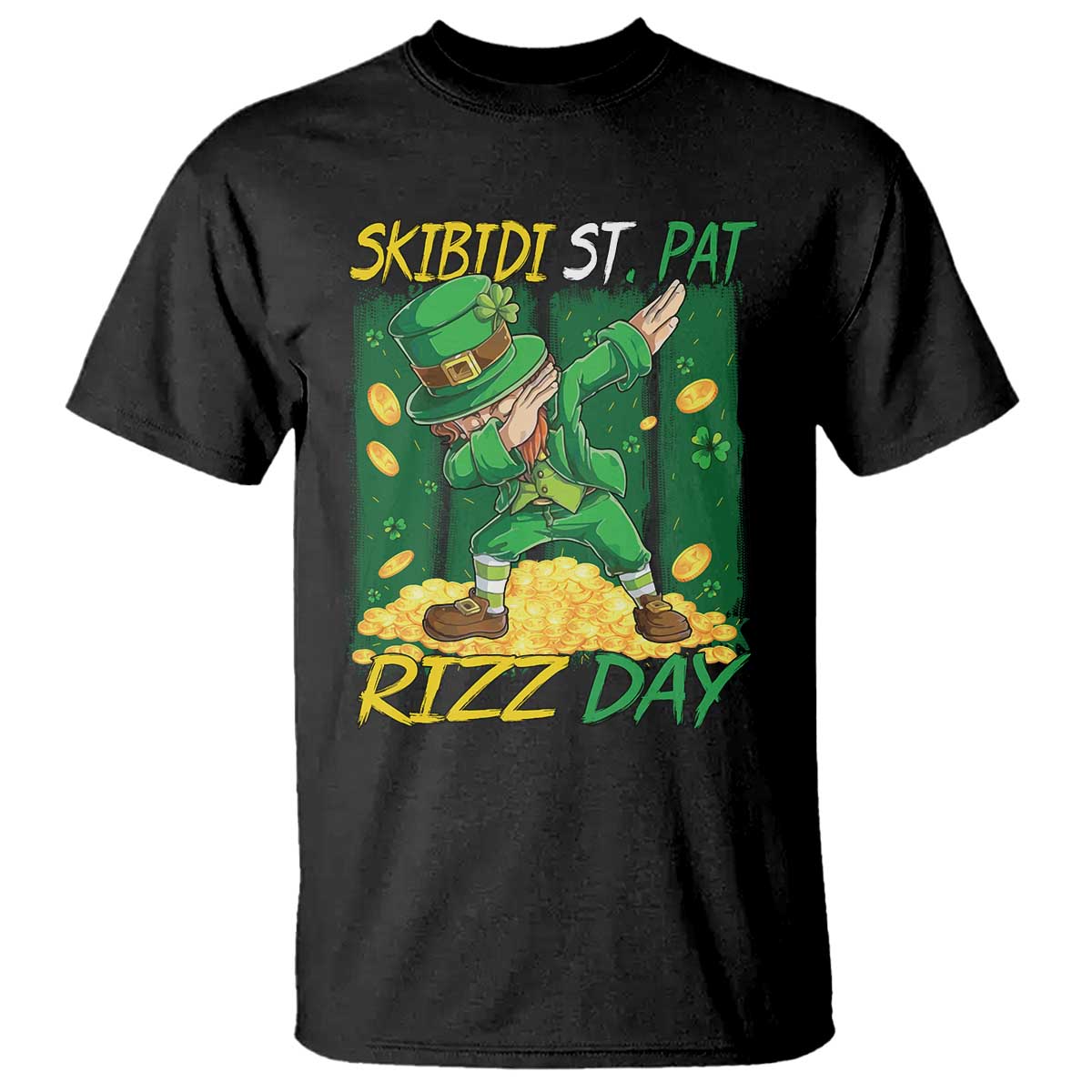Funny Skibidi St Pat Rizz Day T Shirt Dabbing Leprechaun Shamrock Coin TS11 Black Print Your Wear
