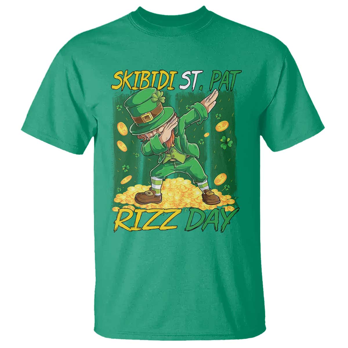 Funny Skibidi St Pat Rizz Day T Shirt Dabbing Leprechaun Shamrock Coin TS11 Irish Green Print Your Wear
