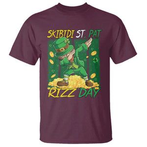 Funny Skibidi St Pat Rizz Day T Shirt Dabbing Leprechaun Shamrock Coin TS11 Maroon Print Your Wear