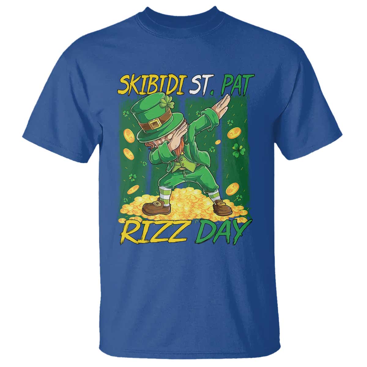 Funny Skibidi St Pat Rizz Day T Shirt Dabbing Leprechaun Shamrock Coin TS11 Royal Blue Print Your Wear