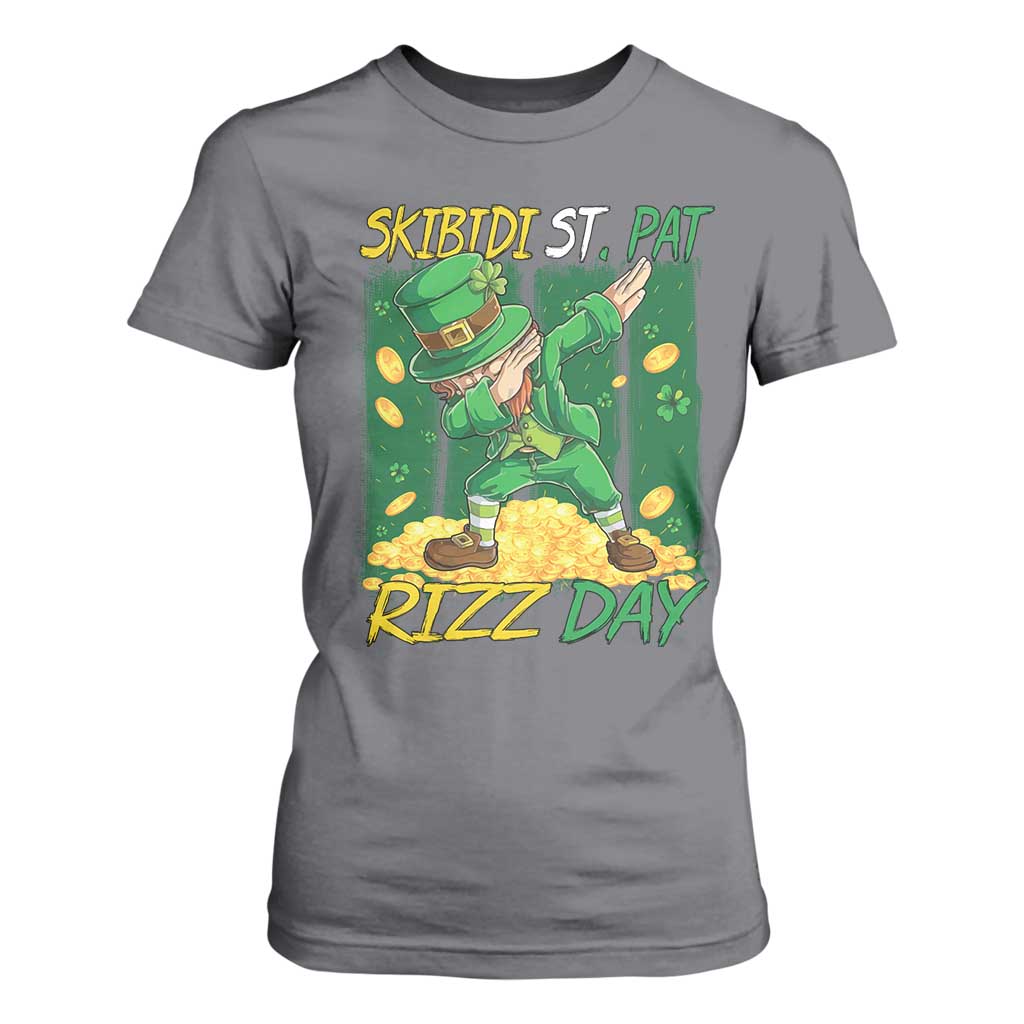 Funny Skibidi St Pat Rizz Day T Shirt For Women Dabbing Leprechaun Shamrock Coin TS11 Charcoal Print Your Wear