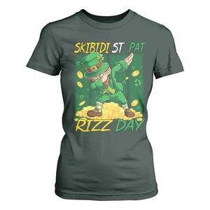 Funny Skibidi St Pat Rizz Day T Shirt For Women Dabbing Leprechaun Shamrock Coin TS11 Dark Forest Green Print Your Wear