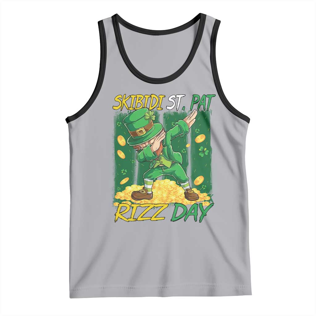 Funny Skibidi St Pat Rizz Day Tank Top Dabbing Leprechaun Shamrock Coin TS11 Athletic Heather Black Print Your Wear