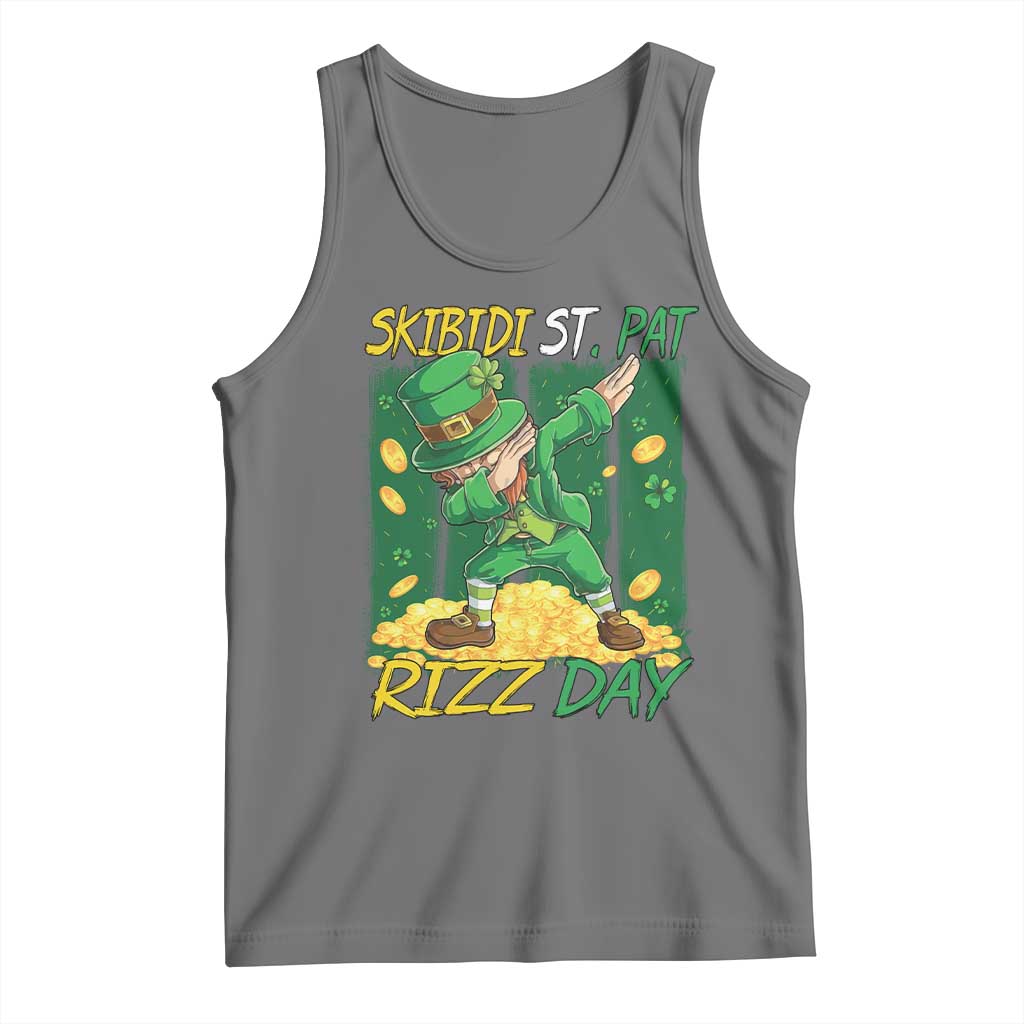 Funny Skibidi St Pat Rizz Day Tank Top Dabbing Leprechaun Shamrock Coin TS11 Black Heather Print Your Wear
