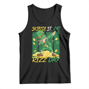 Funny Skibidi St Pat Rizz Day Tank Top Dabbing Leprechaun Shamrock Coin TS11 Black Print Your Wear