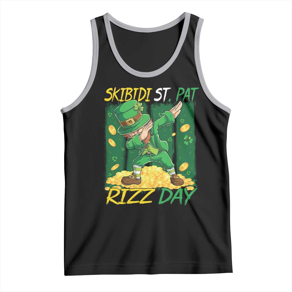 Funny Skibidi St Pat Rizz Day Tank Top Dabbing Leprechaun Shamrock Coin TS11 Black Athletic Heather Print Your Wear