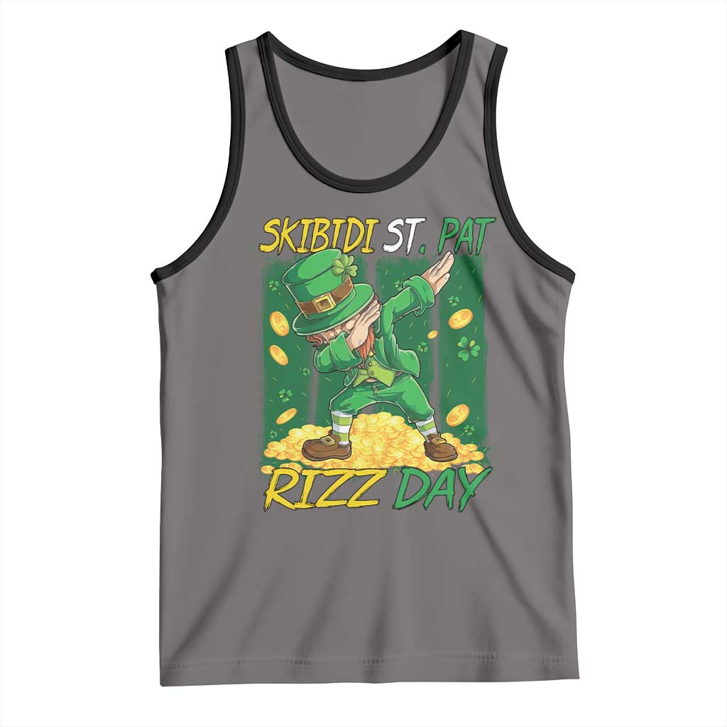 Funny Skibidi St Pat Rizz Day Tank Top Dabbing Leprechaun Shamrock Coin TS11 Deep Heather Black Print Your Wear