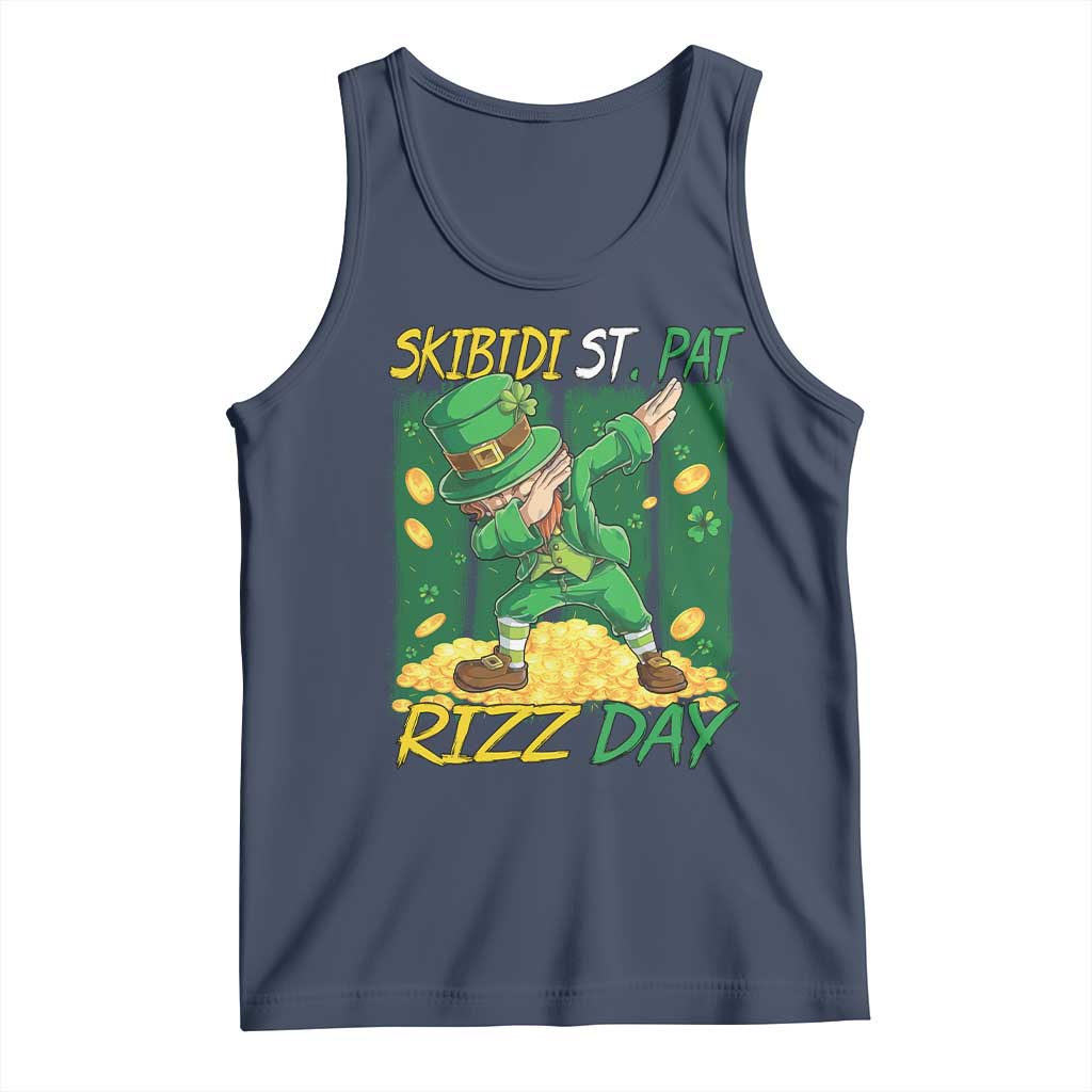 Funny Skibidi St Pat Rizz Day Tank Top Dabbing Leprechaun Shamrock Coin TS11 Navy Print Your Wear