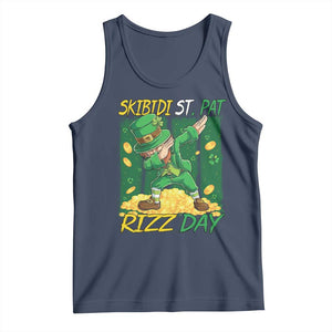 Funny Skibidi St Pat Rizz Day Tank Top Dabbing Leprechaun Shamrock Coin TS11 Navy Print Your Wear