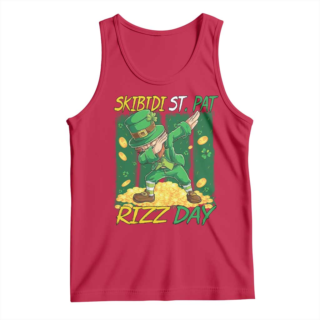 Funny Skibidi St Pat Rizz Day Tank Top Dabbing Leprechaun Shamrock Coin TS11 Red Print Your Wear